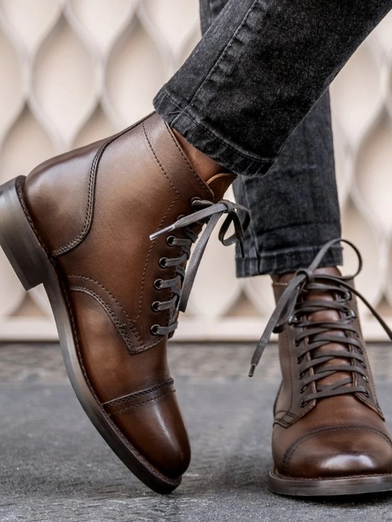 Thursday Boot Company Shoes - Thursday Boot Company Brown Leather Lace-Up Ankle Boots “Captain” Model